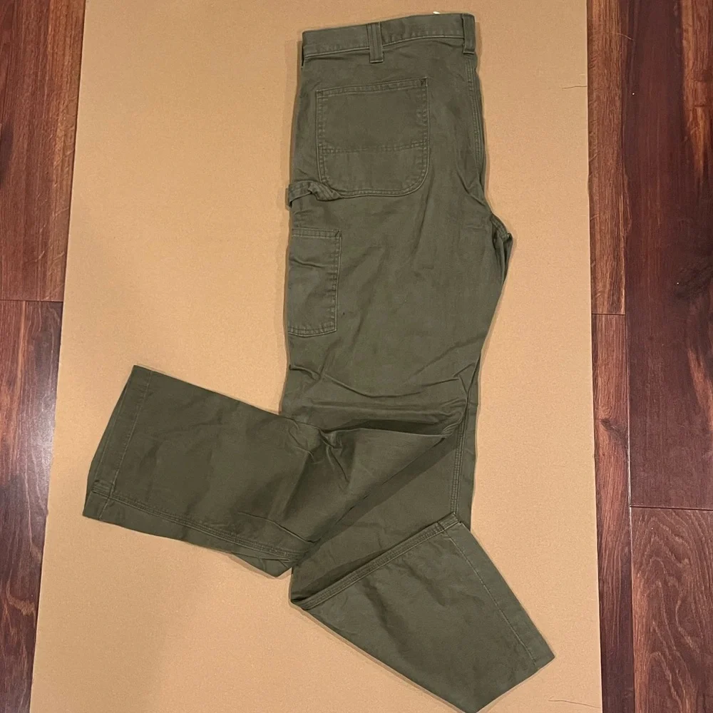 Mens Army Green Carhartt Carpenter Pants Size 38 x 34 Relaxed Fit - Picture 3 of 16